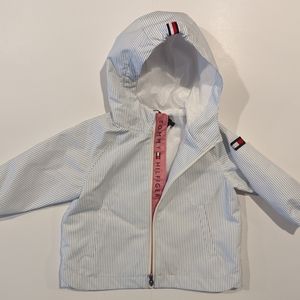 Tommy Hilfiger Baby Raincoat 12M White and Baby Blue Pinstripe